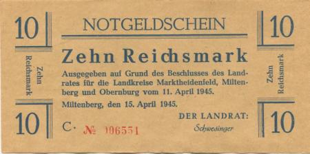 Miltenberg - Kreise Marktheidenfeld, Miltenberg und Obernburg - 15.4.1945 - 10 Mark 