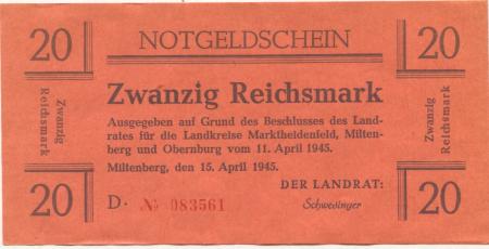 Miltenberg - Kreise Marktheidenfeld, Miltenberg und Obernburg - 15.4.1945 - 20 Mark 