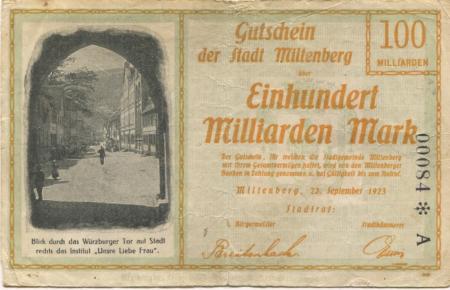 Miltenberg - Stadt - 22.9.1923 - 100 Milliarden Mark 