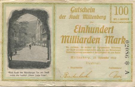 Miltenberg - Stadt - 22.9.1923 - 100 Milliarden Mark 