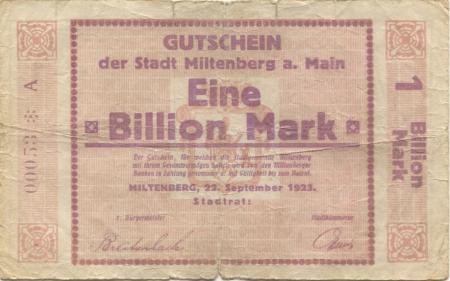 Miltenberg - Stadt - 22.9.1923 - 1 Billion Mark 