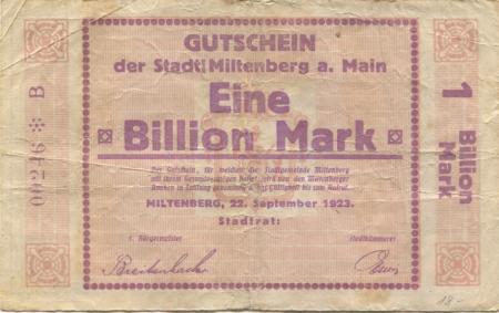 Miltenberg - Stadt - 22.9.1923 - 1 Billion Mark 