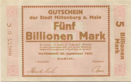 Miltenberg - Stadt - 22.9.1923 - 5 Billionen Mark 