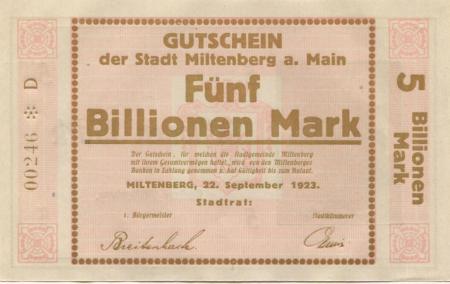 Miltenberg - Stadt - 22.9.1923 - 5 Billionen Mark 