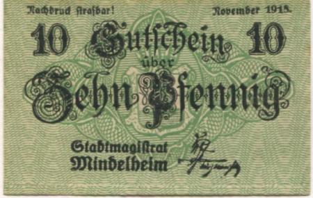 Mindelheim - Stadt - November 1918 - 10 Pfennig 