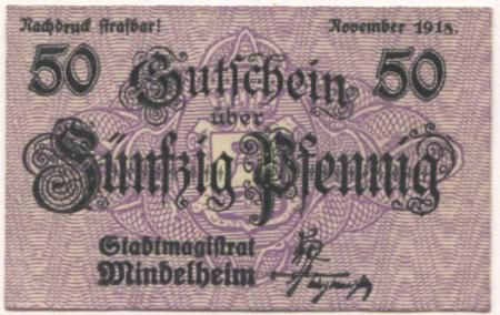Mindelheim - Stadt - November 1918 - 50 Pfennig 