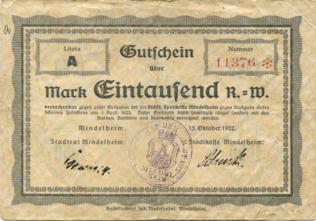 Mindelheim - Stadt - 15.10.1922 - 1.4.1923 - 1000 Mark 