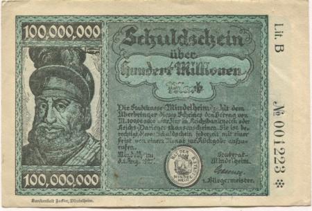 Mindelheim - Stadt - 1.8.1923 - 100 Millionen Mark 