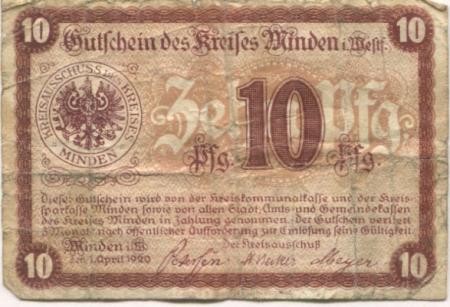 Minden - Kreis - 1.4.1920 - 10 Pfennig 