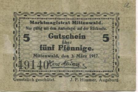 Mittenwald - Markt - 3.3.1917 - 5 Pfennig 