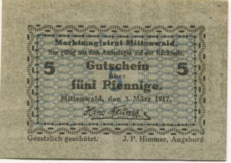 Mittenwald - Markt - 3.3.1917 - 5 Pfennig 