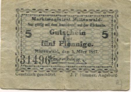 Mittenwald - Markt - 3.3.1917 - 5 Pfennig 