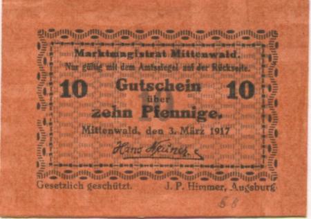 Mittenwald - Markt - 3.3.1917 - 10 Pfennig 