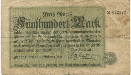 Moers - Kreis - 16.10.1922 - 500 Mark 