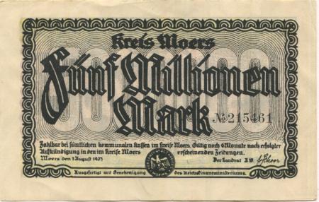 Moers - Kreis - 1.8.1923 - 5 Millionen Mark 