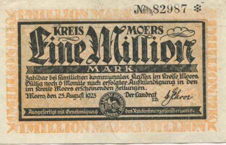 Moers - Kreis - 25.8.1923 - 1 Million Mark 