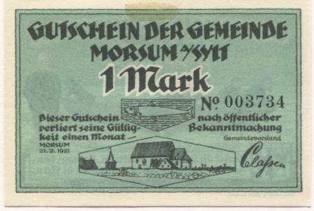 Morsum - Gemeinde - 21.2.1921 - 1 Mark 