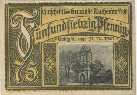 Muchenitz (heute: PL-Mechnice) - Gemeinde - - 31.12.1921 - 75 Pfennig 