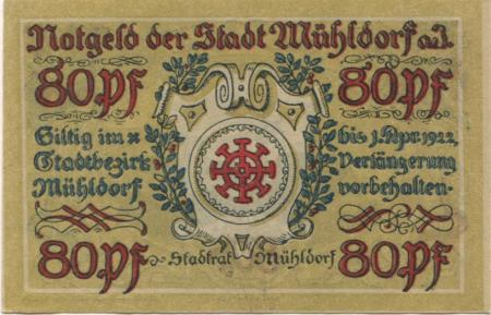 Mühldorf - Stadt - - 1.4.1922 - 80 Pfennig 