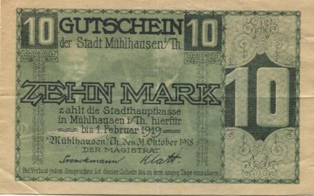 Mühlhausen - Stadt - 31.10.1918 - 1.2.1918 - 10 Mark 