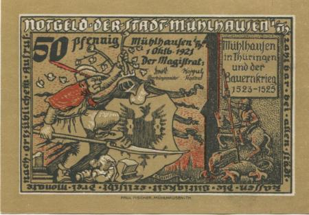 Mühlhausen - Stadt - 1.10.1921 - 50 Pfennig 