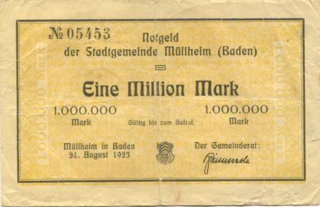 Müllheim - Stadt -  21.8.1923 - 1 Million Mark 