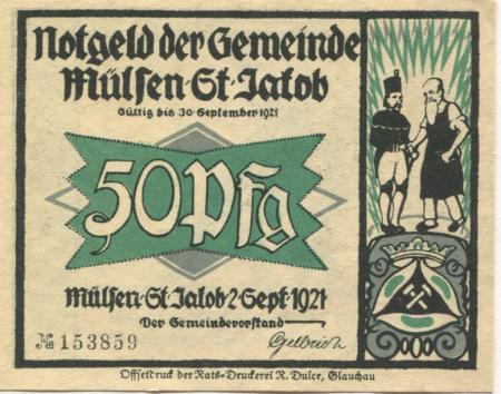 Mülsen-Sankt Jakob - Gemeinde - 2.9.1921 - 30.9.1921 - 50 Pfennig 