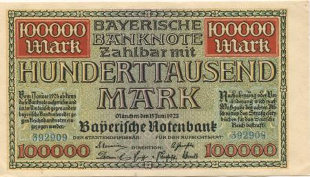 München - Bayerische Notenbank - 15.6.1923 - ab 1.1.1924 - 100000 Mark 