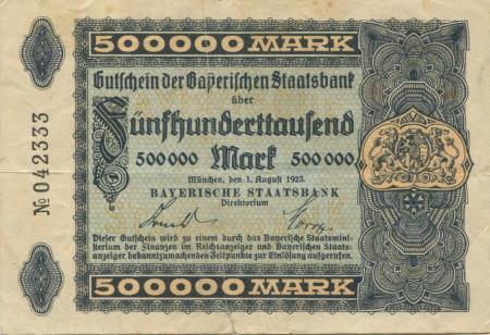 München - Bayerische Staatsbank - 1.8.1923 - 500000 Mark 