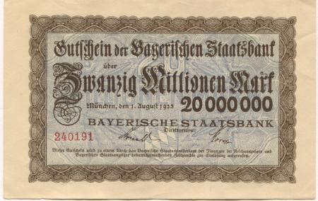 München - Bayerische Staatsbank - 1.8.1923 - 20 Millionen Mark 