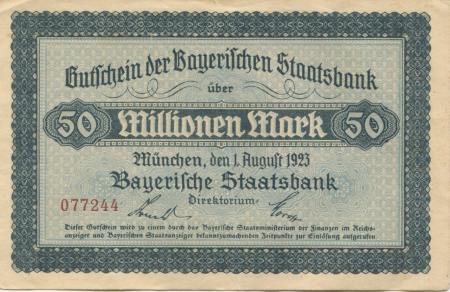 München - Bayerische Staatsbank - 1.8.1923 - 50 Millionen Mark 