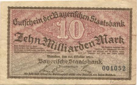München - Bayerische Staatsbank - 20.10.1923 - 10 Milliarden Mark 