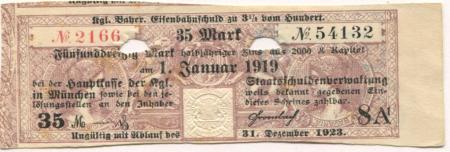 München - Staatsschuldenverwaltung Freistaat Bayern - 1.1.1919 - 31.12.1923 - 35 Mark 