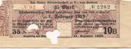 München - Staatsschuldenverwaltung Freistaat Bayern - 1.2.1919 - 31.12.1923 - 35 Mark 