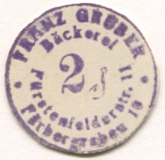 München - Gruber, Franz, Bäckerei, Fürstenfelder Str. 11 und Färbergraben 10 - -- 2 Pfennig 