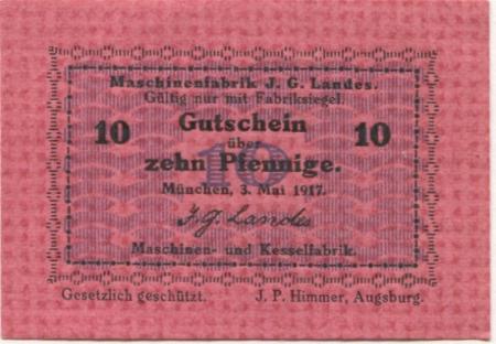 München - Landes, Johann Georg, Maschinen- und Kesselfabrik - 3.5.1917 - 10 Pfennig 
