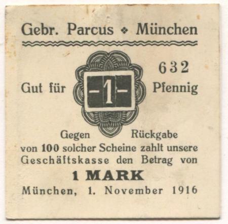 München - Parcus, Gebrüder, Dr. Wild'sche Buchdruckerei - 1.11.1916 - 1 Pfennig 
