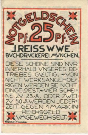 München - Reiß, J., Witwe, Buchdruckerei - -- - 25 Pfennig 