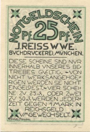 München - Reiß, J., Witwe, Buchdruckerei - -- - 25 Pfennig 