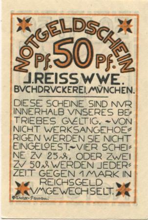 München - Reiß, J., Witwe, Buchdruckerei - -- - 50 Pfennig 