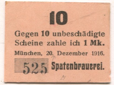 München - Spatenbrauerei - 20.12.1916 - 10  Pfennig 