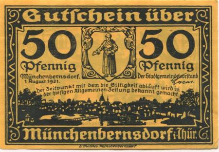 Münchenbernsdorf - Stadt - 1.8.1921 - 50 Pfennig 