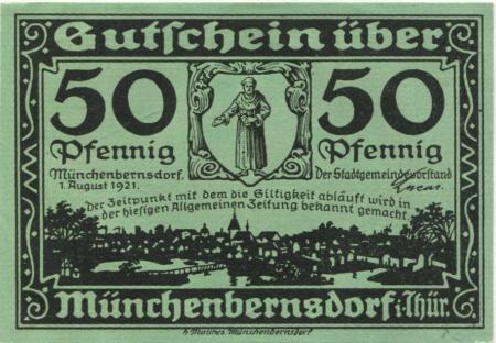 Münchenbernsdorf - Stadt - 1.8.1921 - 50 Pfennig 