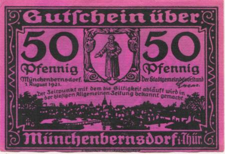 Münchenbernsdorf - Stadt - 1.8.1921 - 50 Pfennig 