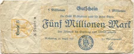 München-Gladbach - Stadt - 22.8.1923 - 5 Millionen Mark 