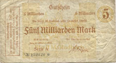 München-Gladbach - Stadt - 15.10.1923 - 1.4.1924 - 5 Milliarden Mark 
