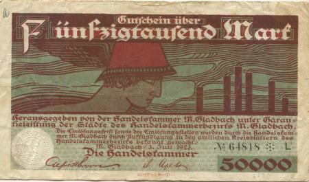 München-Gladbach - Handelskammer - 3.7.1923 - 50000 Mark 