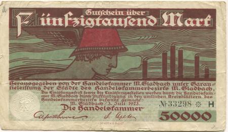 München-Gladbach - Handelskammer - 3.7.1923 - 50000 Mark 