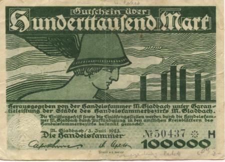 München-Gladbach - Handelskammer - 3.7.1923 - 100000 Mark 