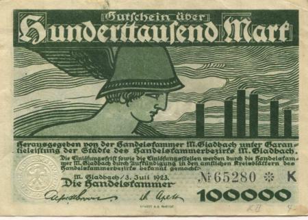 München-Gladbach - Handelskammer - 3.7.1923 - 100000 Mark 